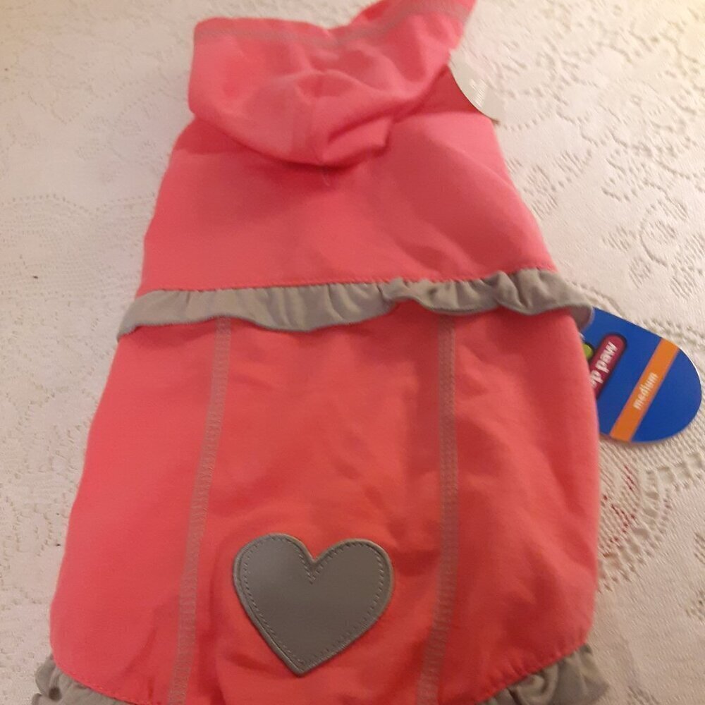 Top Paw (M) Pink w/Grey Trim Reflective Dog Suit. w/Hood.  Fits Dogs 14" to 17".